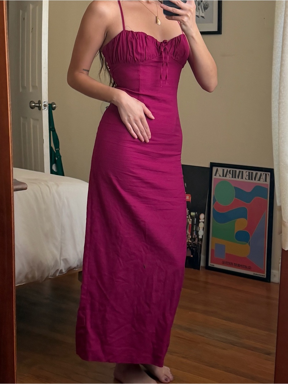 Zara Fuchsia Spaghetti-Strap Maxi Dress